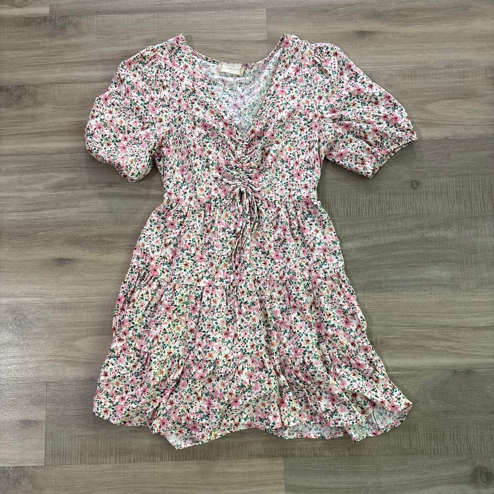 Altar'd State Pink Floral V Neck Dress SHort Sleeve Women Small